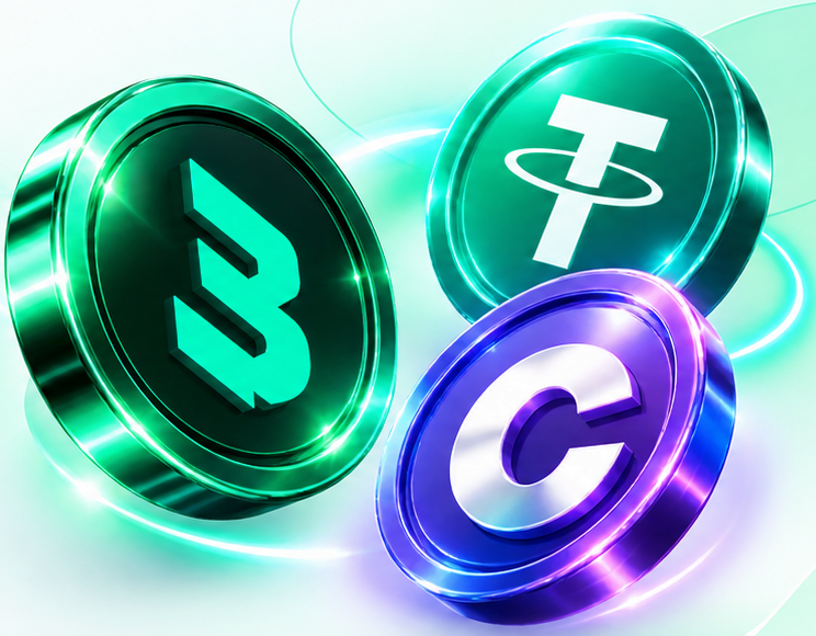 Moedas BOT, USDT e CaryPact